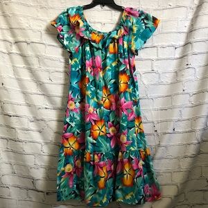 Hilo Hattie Hawaiian Dress Flowy Beachy Ruffled Hem XL